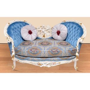 Sofá de lujo de diseño francés, sofá hecho a mano de madera de caoba, sofá con mechones, diván de 2 plazas adornado de terciopelo azul para vivir en apartamento - Product Image 1