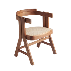 Chaise de salle à manger en bois massif avec accoudoirs incurvés et siège en osier pour café, restaurant, hôtel et usage intérieur - Product Image 2