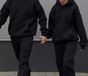 Jersey con capucha suelto informal de otoño e invierno, conjunto de Sudadera con capucha de dos piezas de algodón 100% para hombres y mujeres, Color sólido - Product Image 3