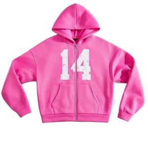 Custom New 100% Cotton Heavyweight <b>Cropped</b> Zipper Hoodies Oversized loose shoulder Unisex Custom Printing Design Zipper Hoodies - Product Image 1