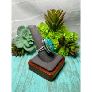 Donovan Nez Kingman <b>Adjustable</b> <b>Ring</b> Turquoise & Sterling Silver Gift with Bezel Setting Inlay Technology - Product Image 2
