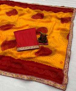 Dernière Fusion de Tradition Modernité Perle Travail Imprimé Volants Saree Mariages Les Plus Choisis Fêtes Surat Fabricant En Gros - Product Image 6