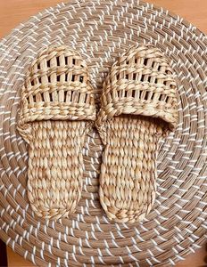 รองเท้าสลิปออนสำหรับฤดูร้อน,รองเท้าหวายฟางสานธรรมชาติรองเท้าแตะฤดูร้อน2022-หลอดรองเท้าแตะค่อนข้างสำหรับฤดูร้อน - Product Image 5