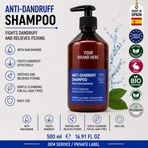 Private Label Anti Dandruff <b>Shampoo</b> 500ml OEM | Niacinamide Sebum Control Itch Relief <b>Shampoo</b> Oily Hair | Spain EU - Product Image 1