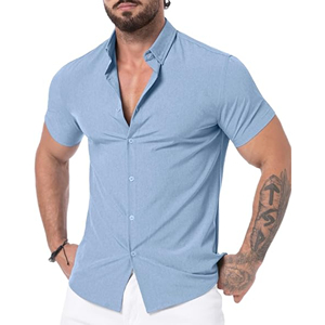 Uniforme de personal corporativo con botones y Media manga ajustada para hombre, camisa de oficina de tela de sarga para uso diario de negocios para marca - Product Image 6