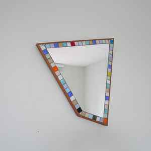 Vintage Asymmetrical Wall Hanging <b>Mirror</b> with Stone Mosaic Border - 1970s - Product Image 4