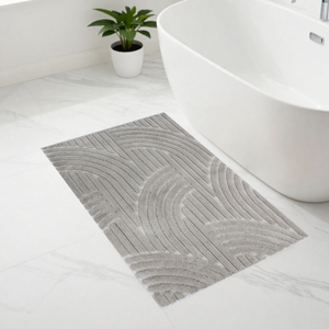 Tapis de bain et tapis de douche en coton teint en fil jacquard Perla Beige Gris clair 60*100cm, production sur mesure, fabriqué en Turquie - Product Image 1