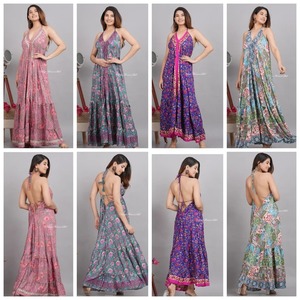 Wholesale Lot of HIPPIE LONG SILK Summer Handmade Dress Silk Maxi Dress Long Halter Dress - Product Image 4