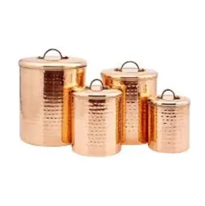 Ayurvedic Certified Pure Copper Spice Jars 100% Eco Friendly Long Lasting Quality Handmade Customized Tea Sugar Canister/Pots