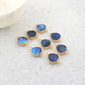 Charmes de haute qualité flashy labradorite bricolage double caution faisant connecteur 18k or plaqué bord pendentif collier connecteur - Product Image 4