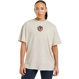 Camisetas holgadas de gran tamaño para mujer, camiseta de manga corta con cuello redondo en blanco y hombros caídos con estampado de algodón 100% personalizado para mujer - Product Image 1