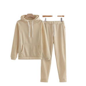 Nouveau style Logo personnalisé femmes décontracté solide longueur régulière hiver à manches longues polaire à capuche survêtement empilé pantalon - Product Image 1