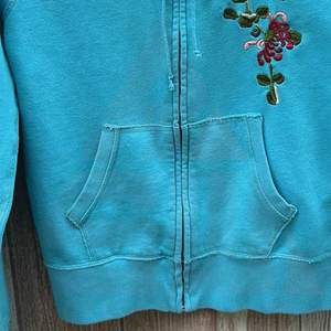 Soft Cotton Blend Casual <b>Women's</b> <b>Hoodie</b> with 3D Floral Embroidery Vibrant <b>Blue</b> Front Logo - Product Image 6