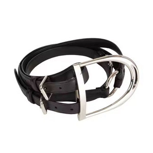 Cinturón de cuero puro Ecuestre para mujer de alta calidad Cinturón de equitación de diseño liso elegante para mujer con hebilla dorada elegante - Product Image 1