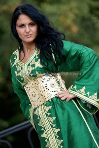 <b>Green</b> <b>Silk</b> Kaftan for Muslim Women With Embroidery and Stone Work Attractive Belt - Product Image 2