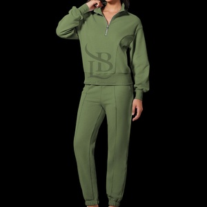 Nueva llegada de las mujeres de 2 piezas de chándal trajes de media cremallera pulóver sudadera Joggers conjunto a juego chándales precio barato - Product Image 4