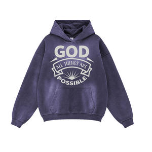 Plus Size Men's Hoodies Streetwear Cotton Made Full Sleeve Comfortable Acid Wash Hoodies With <b>Screen</b> Printed Logo Design - Product Image 4