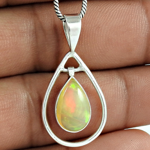 Pendentif goutte opale arc-en-ciel feu pierre naturelle en argent sterling 925 fait à la main pour la fabrication de bijoux collier grossiste fabricant - Product Image 2