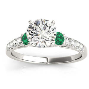 18K White Gold Fine <b>Jewelry</b> <b>Set</b> Diamond & <b>Emerald</b> Three Stone Bridal Ring 0.55ct - Product Image 3