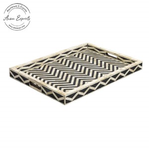 Manufacturer Handcrafted Bone Inlay Serving <b>Tray</b> with Black & White Floral Pattern Used for <b>Table</b> Top Decoration and Serving - Product Image 3