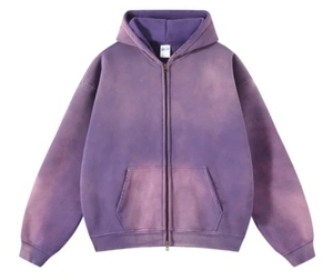 Sudadera con Capucha de Manga Larga de Primera Calidad, Lavada al Ácido, con Cierre de Cremallera, Efecto Desgastado, Estilo Deportivo para Hombre - Product Image 2