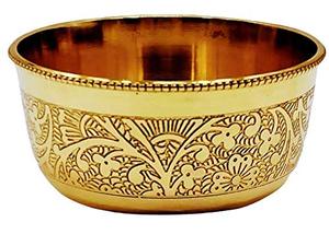 Grand saladier de service en laiton de forme ronde au design classique avec fini brossé utilisé pour servir la salade et le décor de table centrale - Product Image 2