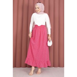 Pink Polka Dot Chiffon and Silk Ruffled Midi <b>Skirt</b> with <b>Elastic</b> Waist Breathable and Soft Featuring Digital Prints and Pleats - Product Image 4