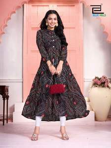 Fast Selling Pure Georgette Fabric Bandhej Print Fabric Anarkali <b>Kurti</b> For Women's Wear - Product Image 6