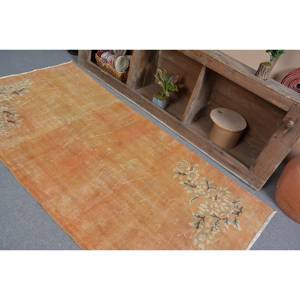 Tapis turc vintage 3,4 x 6,6 pieds, motif patchwork orange, en laine, latex, salle à manger, rectangulaire, écologique, poils moyens - Product Image 4