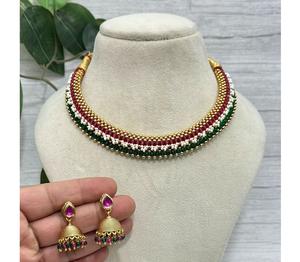 Hermoso Juego de Collar y Aretes con Baño de Oro de la Mejor Calidad, Estilo Moissanite Velvet Hasli, para Fiestas de Compromiso, Bodas y Festivales - Product Image 1