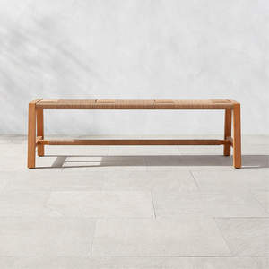 Banc moderne en bois de teck massif avec assise en rotin synthétique pour l'intérieur et l'extérieur - Product Image 6
