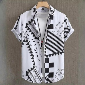 เสื้อเชิ้ตฮาวายครึ่งตัวสำหรับเด็กผู้ชายเสื้อเชิ้ตทางการกระดุมแถวเดียวพิมพ์ลายดิจิตอลเรขาคณิตลำลองสำหรับฤดูร้อน - Product Image 4