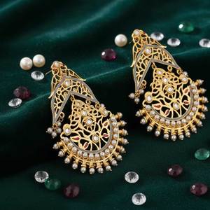 Elegant Gold Plated Beaded Filigree Chaandbali <b>Earrings</b> for Women Beautiful Indian Handmade Jewelry for Wedding Ethnic Occasions - Product Image 5