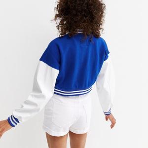 New Style ladies Varsity Jackets Custom Logo Varsity Jackets Premium Heavy 100% cotton fleece cropped varsity jacket for women's - Product Image 2