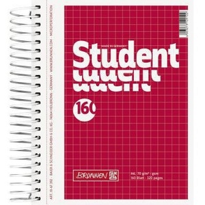 Brunnen Student College Block A6 Squared Notebook 160 Sheets 70g/m <b>Red</b> Cardstock - Product Image 1