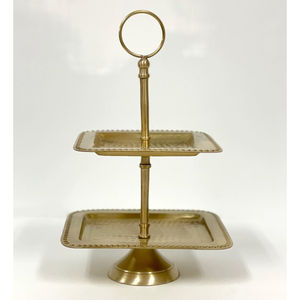 Handcrafted 2 Tier Square Brass <b>Cake</b> Stand With Hammered Finish Cupcake Holder <b>Wedding</b> Party & Home Decor Dessert Holder - Product Image 1