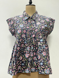 Débardeur pour femme en coton 100% fait main, style japonais, imprimé floral, col en V, écologique, avec décoration boutonnée - Product Image 5