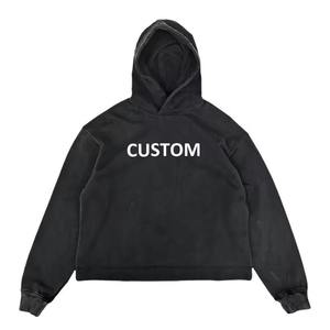 Sweat-shirt à capuche surdimensionné personnalisé pour homme 2025, 100% coton, sans cordon, ourlet brut épais, teinture unie, pour un confort hivernal - Product Image 6