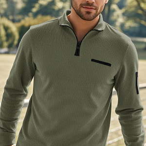 Men's Premium Quality Solid Dark Techniques Print Polo <b>Shirt</b> Hi Quality Fabric with <b>Long</b> & Zipper up & Polo Collar for <b>Golf</b> - Product Image 2