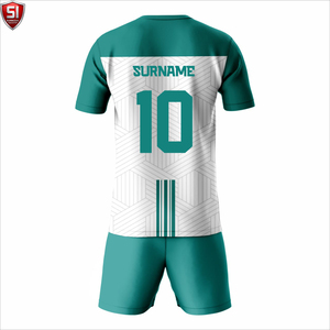 ชุดฟุตบอลแบบกำหนดเอง เสื้อแขนสั้นและกางเกงขาสั้น สีเขียวขาว ลายเรขาคณิต ชุดทีม - Product Image 3