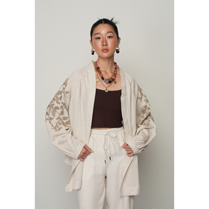 Pantaloni da donna a gamba dritta, vestibilità ampia, colore naturale, con elastico in vita - Product Image 5