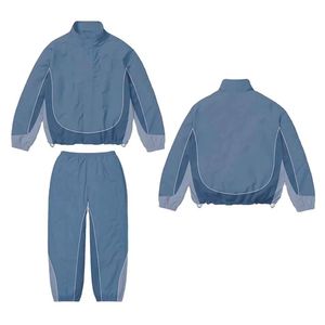 Autumn Windbreaker Shorts Set Lightweight Microfiber Satin Embroidered Streetwear Tracksuit for Men - Product Image 3