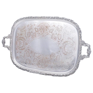 Plateau en métal argenté antique avec plateau élégant et durable à l'aspect vintage, idéal pour l'affichage à la maison et la fête, base plate de grande taille - Product Image 1