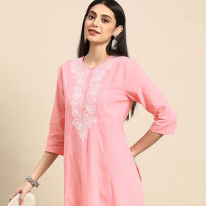 Mujeres étnicas Chikankari puro algodón A-Line Kurta con Palazzos indio pakistaní salwaar kameez traje - Product Image 1