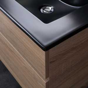 Mobile Bagno Moderno a Parete in Rovere Naturale da 120 cm, Due Pezzi, con Doppio Lavabo Nero Opaco Shanghai - Set Premium - Product Image 4