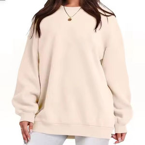 Nouveau design automne hiver plaine 100% coton femmes surdimensionné coupe ample col rond sweat avec logo avant OEM - Product Image 4