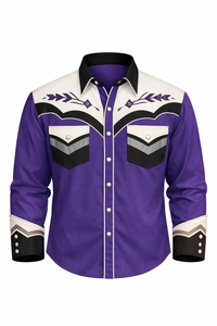 Camisa Vaquera Unisex de Manga Larga con Bordado Rodeo, Estilo Vintage Casual, Corte Ajustado, Ribete en Contraste, Personalizable OEM - Product Image 1