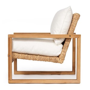 Fauteuil à bras en teck d'extérieur contemporain, cadre en teck, coussin résistant aux UV et imperméable, pour jardin, balcon, meubles, fournisseur en gros - Product Image 2