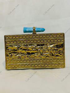 Turquoise Gemstone Mosaic <b>Clutch</b> with Beaded Handle Gold Frame Handmade Luxury Stone <b>Bag</b> <b>for</b> Parties <b>Weddings</b> Events - Product Image 4