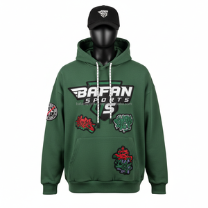 เสื้อฮู้ดสวมหัวขนแกะแบบพรีเมี่ยมสำหรับ360GSM ผ้านิ่มโทนสีเขียวมีแผ่นปักลายหลากหลายและโลโก้ตามสั่งมีฮู้ดธรรมดา - Product Image 1